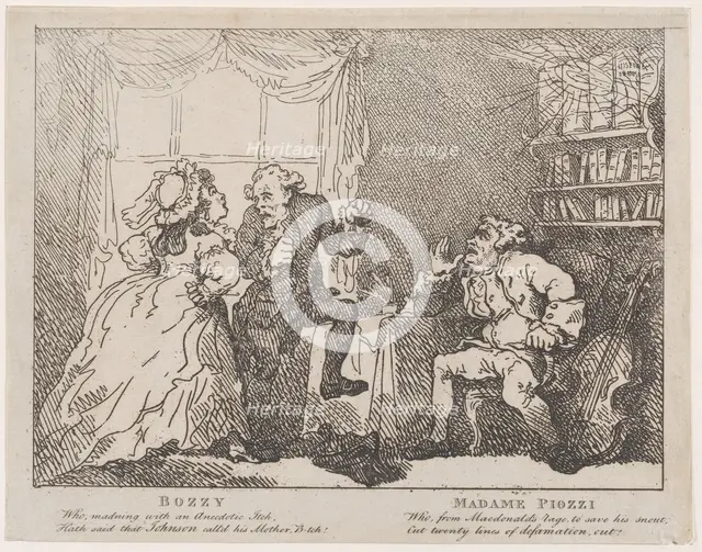Bozzy and Madame Piozzi (Frontispiece, "Bozzy and Piozzi" by Peter Pindar), 1780-86., 1780-86. Creator: Thomas Rowlandson.