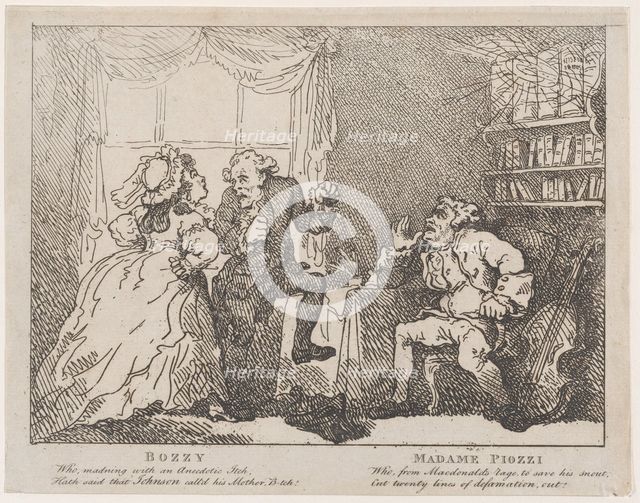 Bozzy and Madame Piozzi (Frontispiece, "Bozzy and Piozzi" by Peter Pindar), 1780-86., 1780-86. Creator: Thomas Rowlandson.