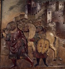 Boabdil leaving the Alhambra, bas-relief of the main altarpiece of the Royal Chapel..., 16th cent. Creator: Bigarny, Felipe (1475-1542)