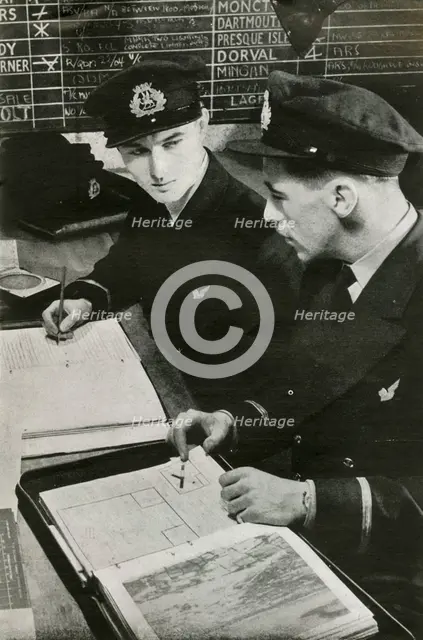 BOAC navigation officers drawing up a flight plan, World War II, c1939-c1944 (1946). Creator: Unknown.