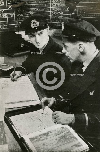 BOAC navigation officers drawing up a flight plan, World War II, c1939-c1944 (1946). Creator: Unknown.