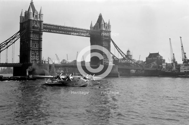 BOAC Short Sunderland flying boat in the Pool of London, c1945-c1965. Artist: SW Rawlings