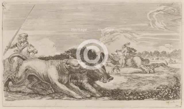 Boar Chased by a Dog. Creator: Stefano della Bella.