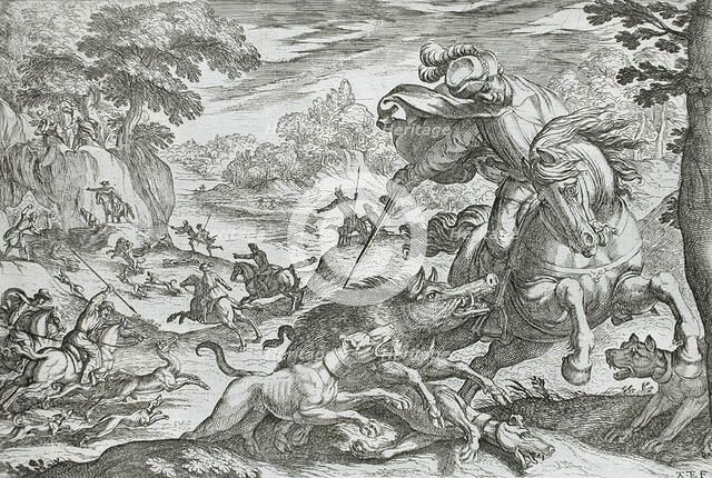 Boar Hunt, 16th century. Creator: Antonio Tempesta.