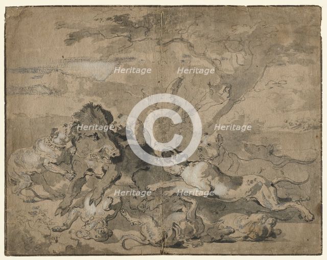 Boar Hunt, c. 1672. Creator: Abraham Hondius (Dutch, c. 1625-1695).
