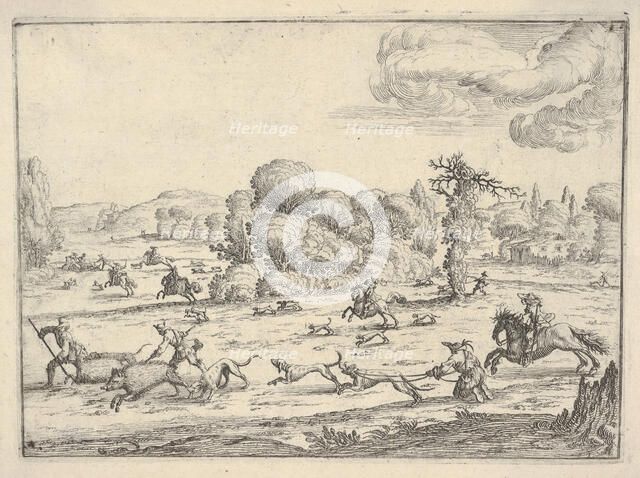 Boar hunt in a landscape, ca. 1620-38. Creator: Ercole Bazicaluva.