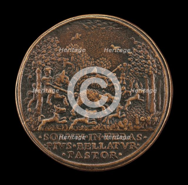 Boar Hunt [reverse], 1667/1682. Creator: Girolamo Paladino.