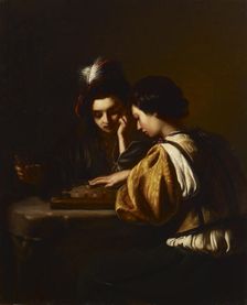 Board game players, 1858-1864. Creator: Ida Silfverberg