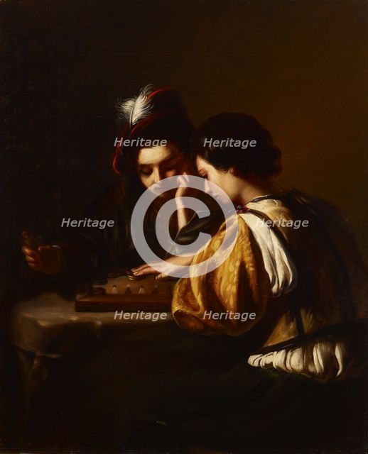Board game players, 1858-1864.  Creator: Ida Silfverberg.