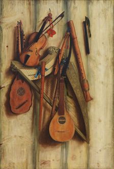 Board Partition with Musical Instruments. Trompe l'oeil, 1672. Creator: Franciscus Gysbrechts