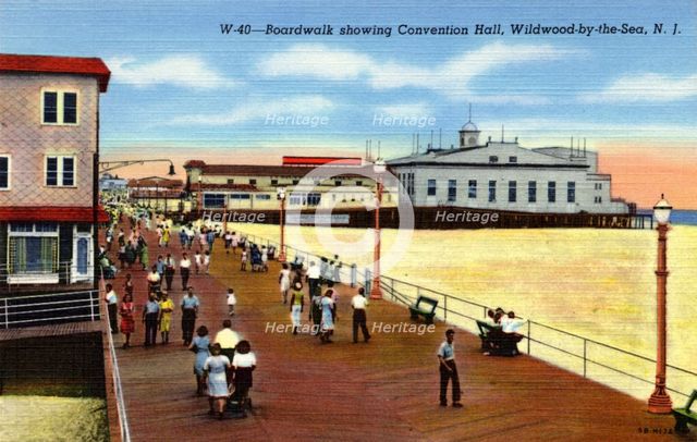 Boardwalk and Convention Hall, Wild-Wood-by-the-Sea, New Jersey, USA, 1940. Artist: Unknown