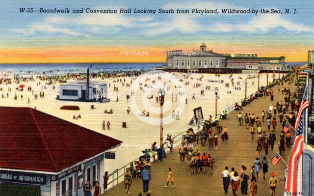 Boardwalk and Convention Hall, Wildwood-By-The-Sea, New Jersey, USA, 1940. Artist: Unknown