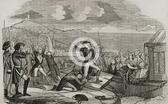 Boarding of the Portuguese Royal Family in the port of Lisbon on 29 November 1807, (1851). Creator: Unknown.