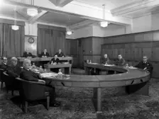 Boardroom scene at the Barnsley Co-op, South Yorkshire, 1957. Creator: Michael Walters