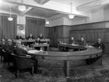 Boardroom scene at the Barnsley Co-op, South Yorkshire, 1957. Creator: Michael Walters