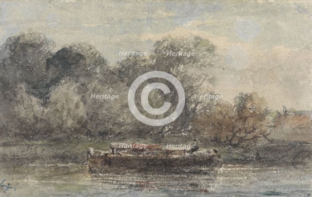 Boat with lowered mast lying ashore, 1828-1897. Creator: Adrianus Eversen.