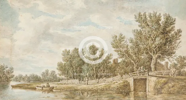 Boat and Bridge Scene, 1836. Creator: John Wilhelm Nahl.
