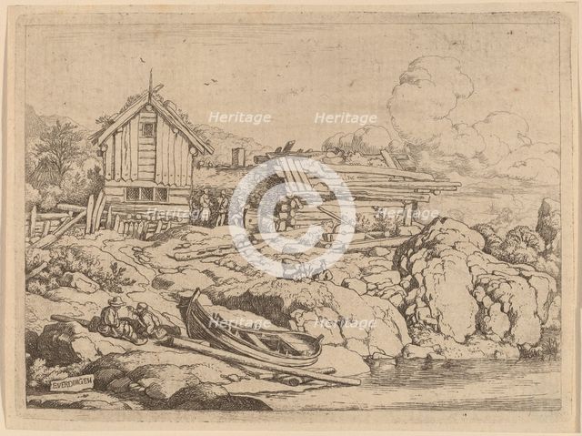 Boat at a River Bank with Three Goats, probably c. 1645/1656. Creator: Allart van Everdingen.