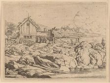 Boat at a River Bank with Three Goats, probably c. 1645/1656. Creator: Allart van Everdingen