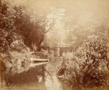 Boat, Bridge & River, Printed c.1855. Creator: John Dillwyn Llewelyn