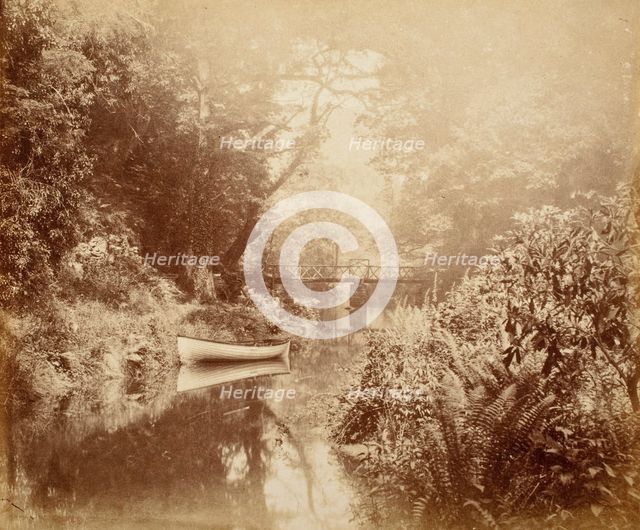 Boat, Bridge & River, Printed c.1855. Creator: John Dillwyn Llewelyn.
