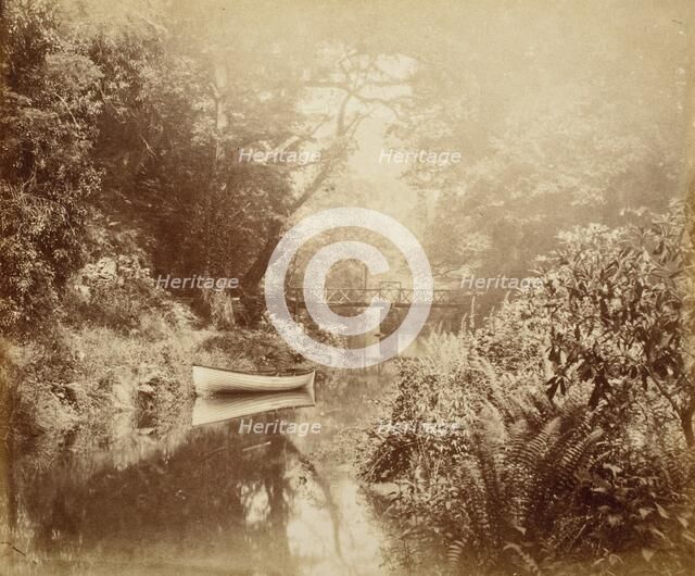 Boat, Bridge & River, Printed c.1855. Creator: John Dillwyn Llewelyn.