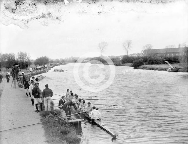 Boat crews waiting in their boats before a race during Eights Week, Oxfordshire, c1860-c1922. Artist: Henry Taunt