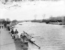 Boat crews waiting in their boats before a race during Eights Week, Oxfordshire, c1860-c1922. Artist: Henry Taunt