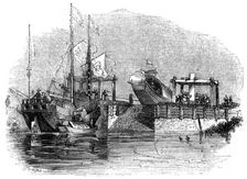 Boat drawn over a sluice or lock on a canal 1847. Artist: Giles