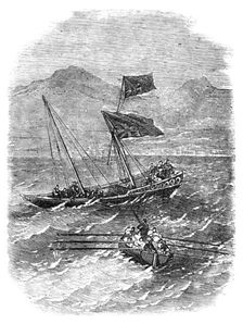 Boat from the "Madras" Steamer picking up an Arab Budgerow in the Red Sea, with Capt Gough..., 1857. Creator: Unknown
