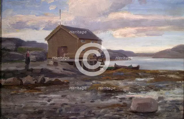 Boat House in Flatanger, probably 1896. Creator: Fredrik Jonas Lucian Botfield Collett.