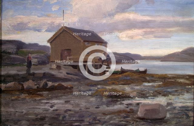 Boat House in Flatanger, probably 1896. Creator: Fredrik Jonas Lucian Botfield Collett.