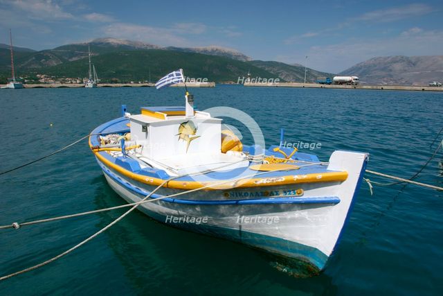 Boat in the harbour of Sami, Kefalonia, Greece. Creator: Peter Thompson.