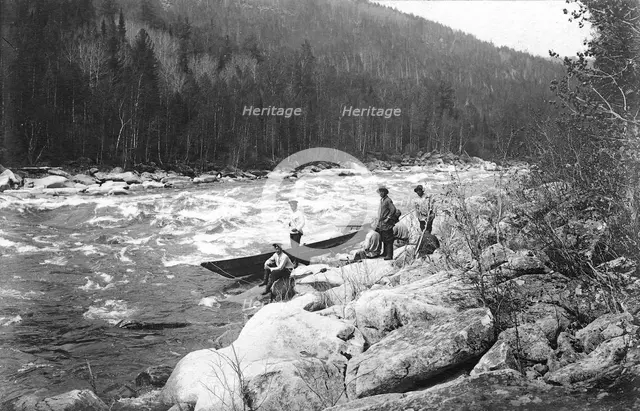 Boat on the Rocks Near the Mrassu Rapids, 1913. Creator: GI Ivanov.