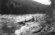 Boat on the Rocks Near the Mrassu Rapids, 1913. Creator: GI Ivanov