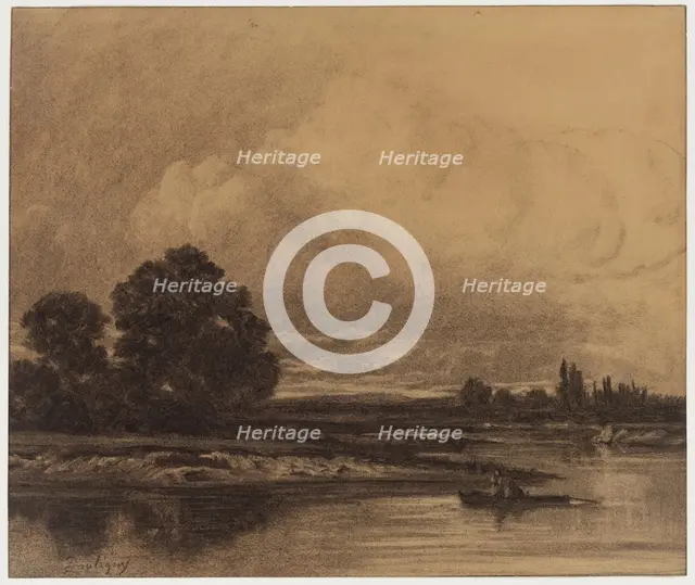 Boat on the River, 19th century. Creator: Charles Francois Daubigny.