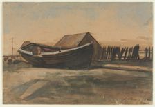 Boat on a Beach, Le Tréport, 1854. Creator: François Bonvin (French, 1817-1887)