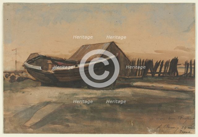 Boat on a Beach, Le Tréport, 1854. Creator: François Bonvin (French, 1817-1887).