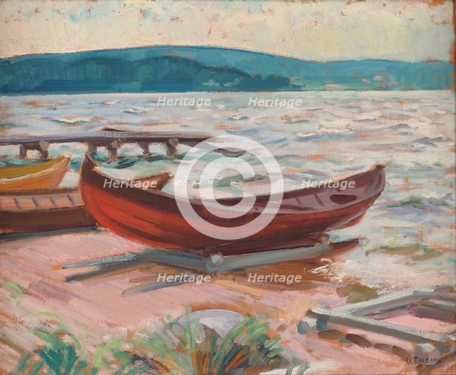 Boat on beach, 1935. Creator: Verner Thome.