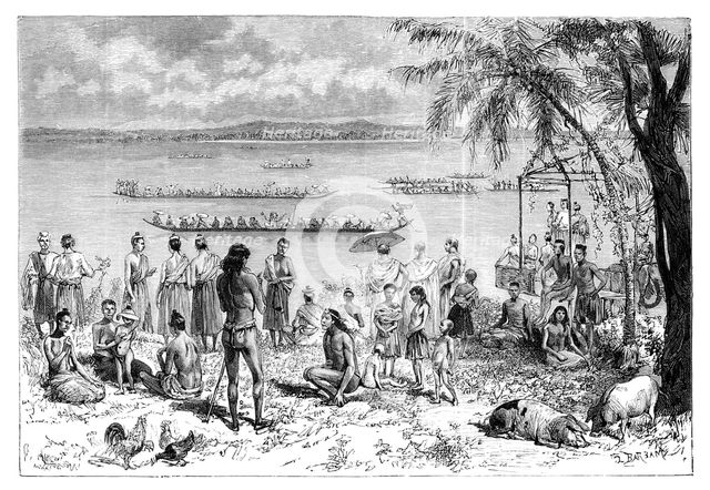 Boat racing on the Mekong, 1895.Artist: Charles Barbant