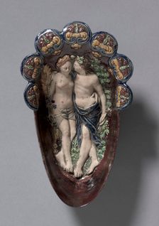 Boat-Shaped Cup with Ceres and Bacchus on a Bed of Grape Clusters and Wheat, late 1500s. Creator: Bernard Palissy (French, 1510-1589), school of