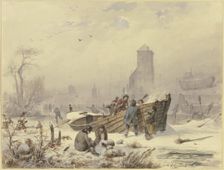 Boatman by a frozen ship, 1836-1837. Creator: Andreas Achenbach