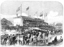 Boathouse at Putney: the Cambridge crew going out for practice, 1868. Creator: C. R.