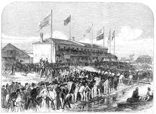 Boathouse at Putney: the Cambridge crew going out for practice, 1868. Creator: C. R.