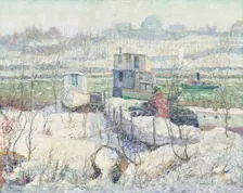 Boathouse, Winter, Harlem River, c. 1916. Creator: Ernest Lawson