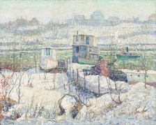 Boathouse, Winter, Harlem River, c. 1916. Creator: Ernest Lawson