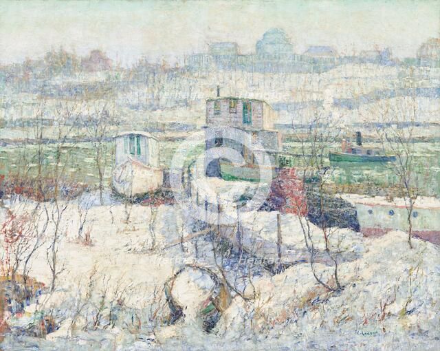 Boathouse, Winter, Harlem River, c. 1916. Creator: Ernest Lawson.