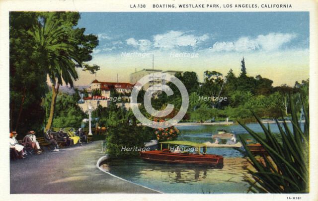 Boating, Westlake Park, Los Angeles, California, USA, 1931. Artist: Unknown