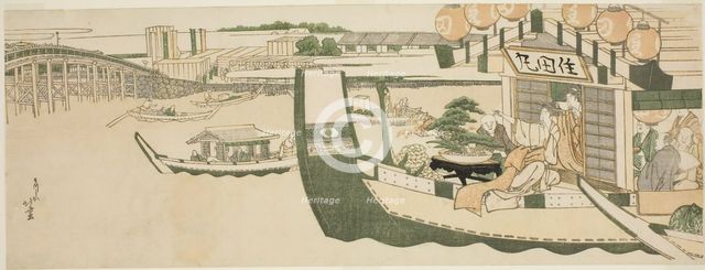 Boating parties on the Sumida River, Japan, c. 1808/12. Creator: Hokusai.