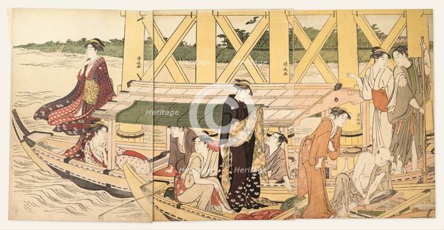 Boating Parties under the Ryogoku Bridge, c. 1785.